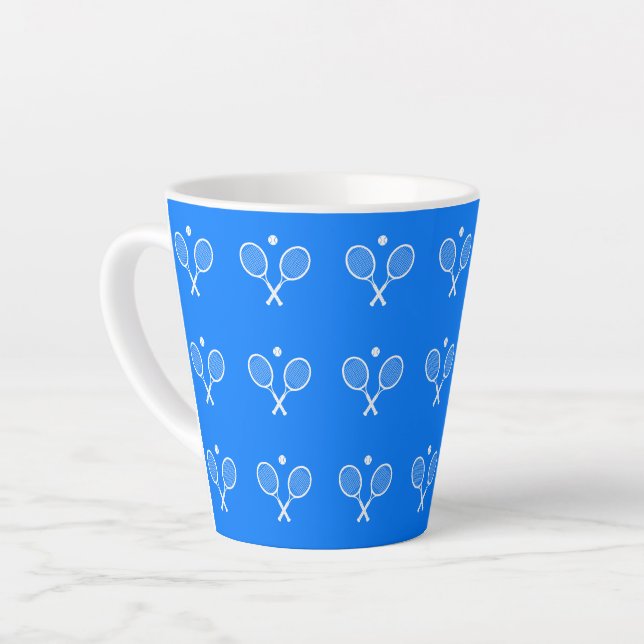 Tennis Rackets Blue Background   Latte Mug (Left Angle)
