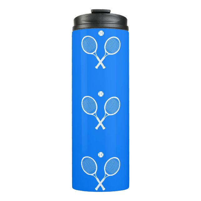 Tennis Rackets Blue Background   Thermal Tumbler (Front)