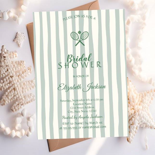 Tennis Rackets Green Striped Bridal Shower  Invitation (Creator Uploaded)