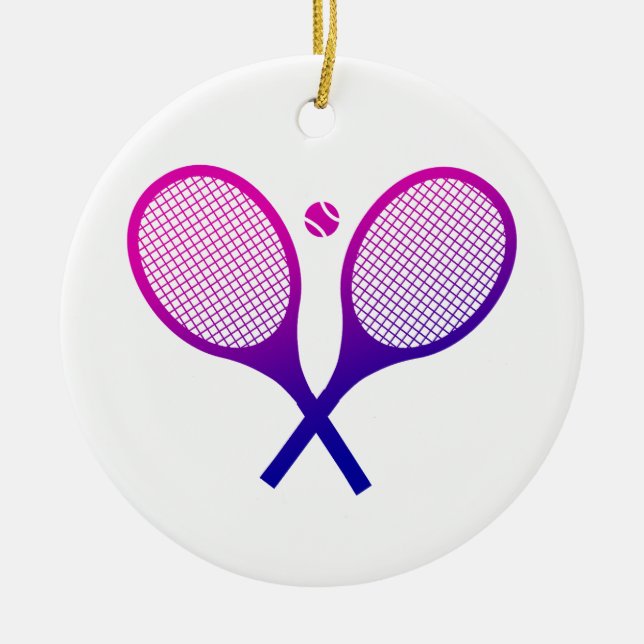Tennis Rackets Magenta to Purple Ombre           Ceramic Tree Decoration (Front)