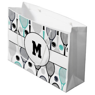 Tennis Rackets Monogram Initial Green Black Sports Large Gift Bag