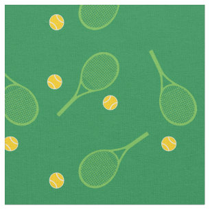 Tennis rackets on green background fabric