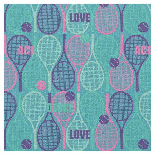 Tennis rackets on minty background fabric (Close Up)