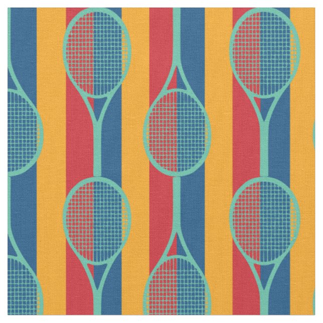 Tennis rackets on stripy background 2 fabric (Close Up)