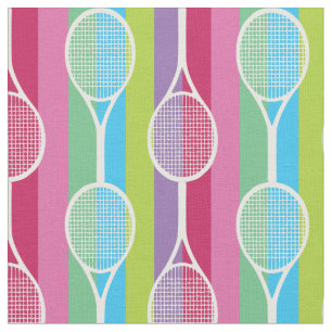 Tennis rackets on stripy background fabric