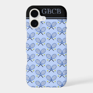 Tennis rackets pattern custom initials blue