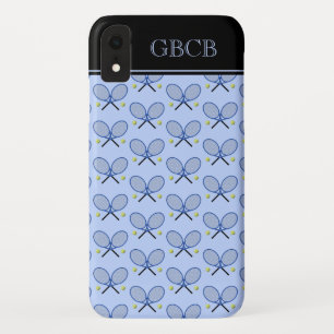 Tennis rackets pattern custom initials blue Case-Mate iPhone case