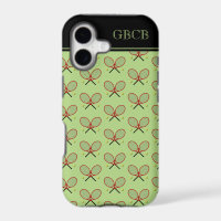 Tennis rackets pattern custom initials green