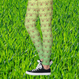 Tennis rackets pattern green yellow sporty leggings