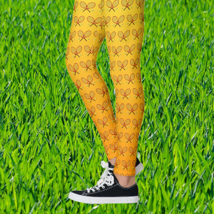 Tennis rackets pattern orange yellow sporty leggings