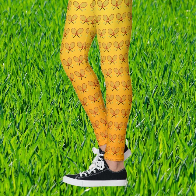 Tennis rackets pattern orange yellow sporty leggings (Creator Uploaded)