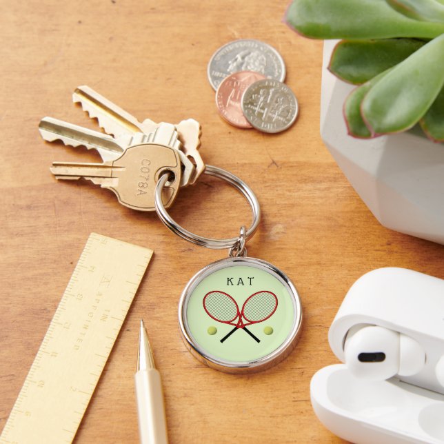 Tennis rackets personalised green key ring (Desk)