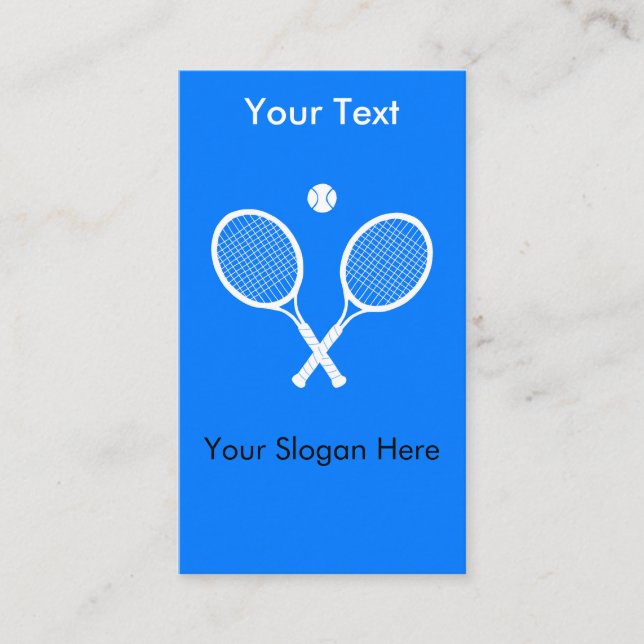 Tennis Rackets with Ball Blue Custom Text Enclosure Card (Front)