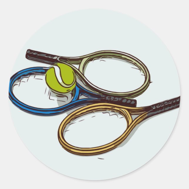 Tennis rackets with ball watercolor classic round sticker (Front)