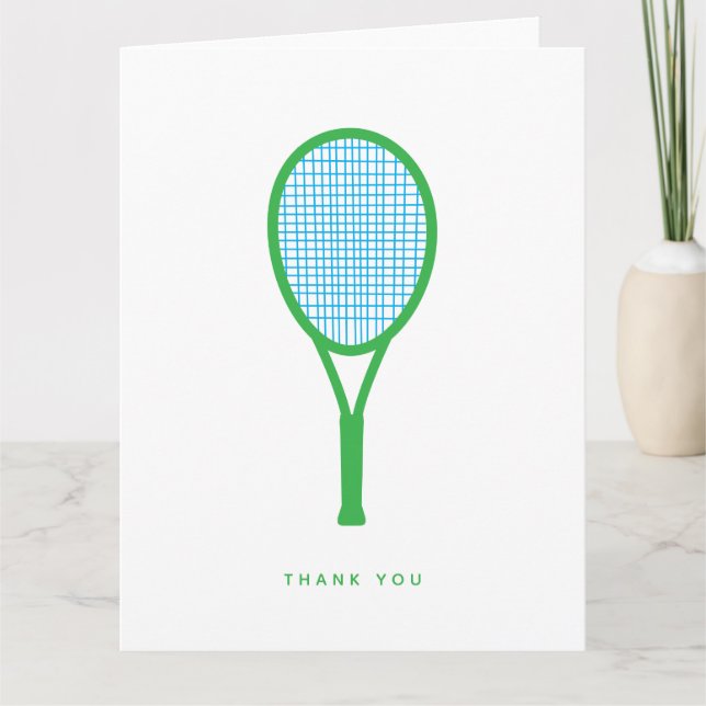 Tennis Racquet and Ball Sports Green Blue Thank You Card (Front)