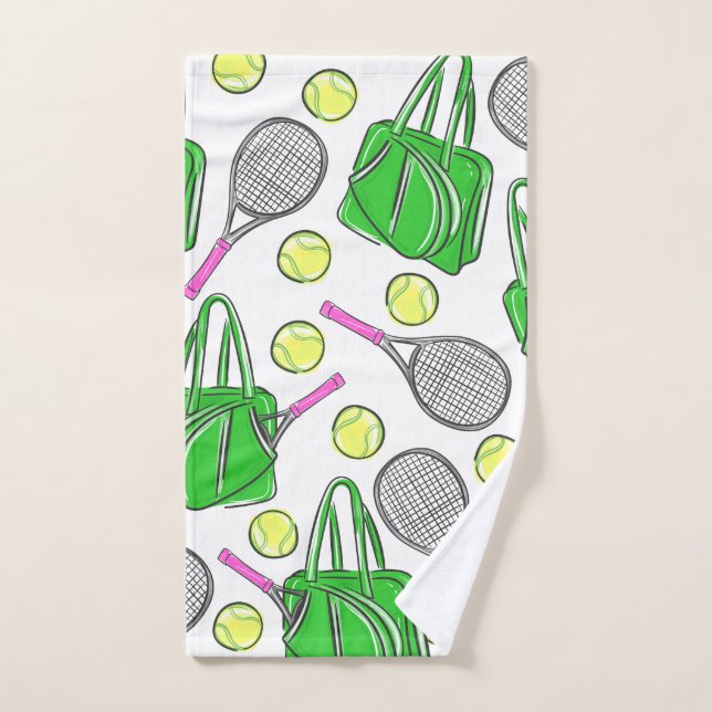 Tennis Racquet Bag Balls Preppy Green Hand Towel (Hand Towel)