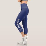 Tennis Racquet Custom Text or Team Name Navy Blue Capri Leggings<br><div class="desc">Stand out on the court with these super comfortable capri leggings featuring criss-crossed tennis racquets and your custom text (or leave "TENNIS" set against a navy blue background. Easily change the colour to match your club or team colours! Comfortable, high quality leggings - perfect for the tennis player in your...</div>