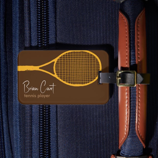 Tennis Racquet Personalised Brown Luggage Tag (Front Insitu 4)