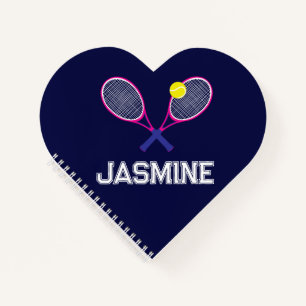 Tennis racquet pink blue love personalised notebook