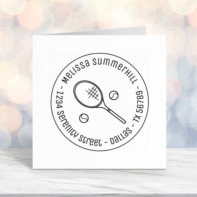 Tennis Racquet Racket and Balls Round Address Self-inking Stamp (Creator Uploaded)