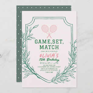 Tennis Racquet Retro Pink & Green Girl Birthday Invitation