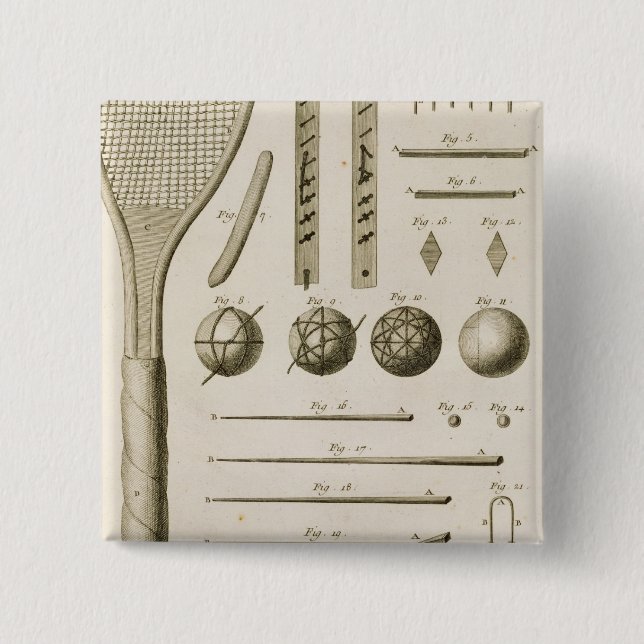 Tennis Racquets and Billiard Cues, from the 'Encyc 15 Cm Square Badge (Front)