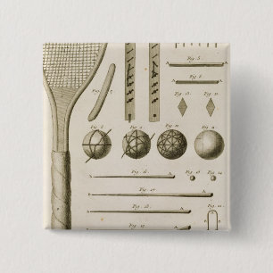 Tennis Racquets and Billiard Cues, from the 'Encyc 15 Cm Square Badge