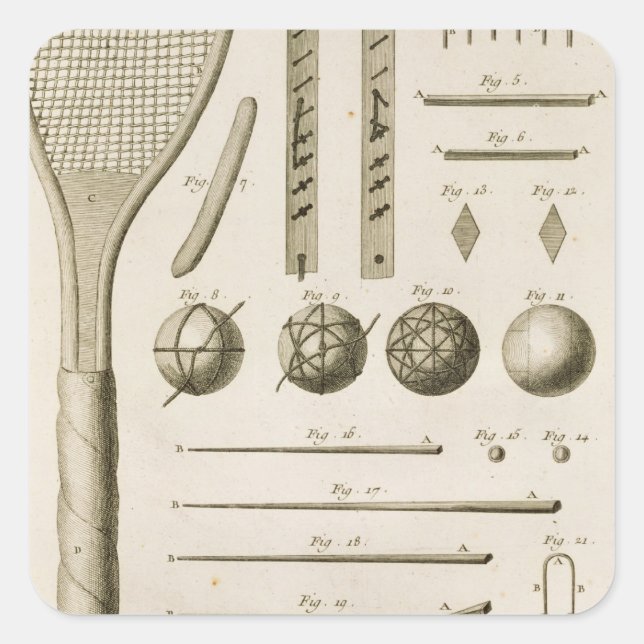Tennis Racquets and Billiard Cues, from the 'Encyc Square Sticker (Front)