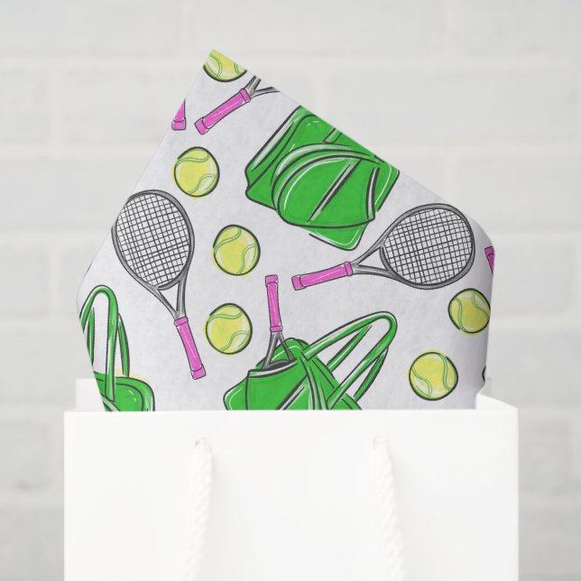 Tennis Racquets Pink Green Preppy Pattern Tissue Paper (Gift Bag)