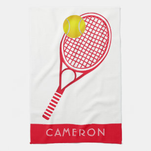 Tennis Red Personalized Name or Monogram Tea Towel