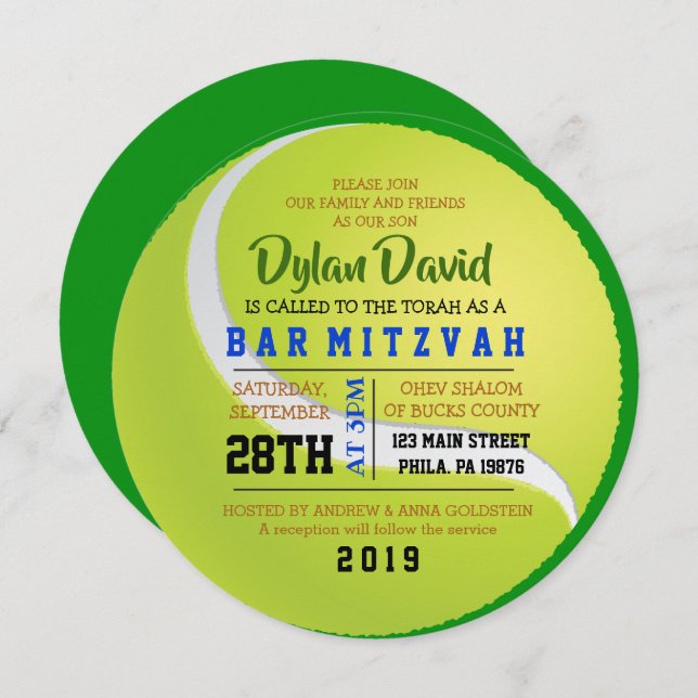 TENNIS ROUND Bar Bat Mitzvah Invitation (Front/Back)
