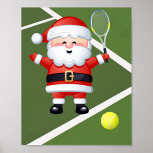 Tennis Santa Claus with Racket and Ball Christmas Poster