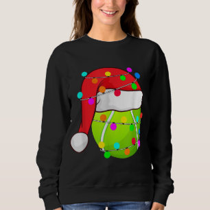 Tennis Santa Hat Christmas Lights Funny Sport Xmas Sweatshirt