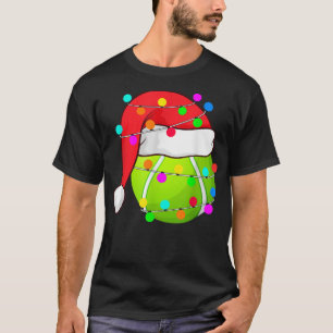 Tennis Santa Hat Christmas Lights Funny Sport Xmas T-Shirt
