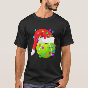 Tennis Santa Hat Christmas Lights Funny Sport Xmas T-Shirt