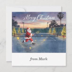 Tennis Santa on the court Christmas Holiday Card