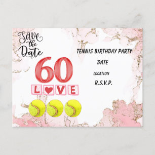 Tennis save the date 60th Birthday Party Postcard