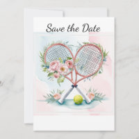 Tennis Save the date for Player wedding watercolor