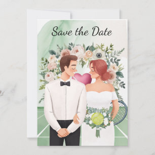 Tennis Save the date for Player wedding watercolor Invitation
