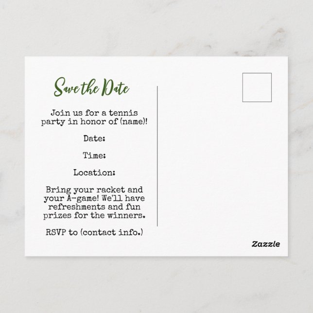 Tennis Save the Date invitation Card (Back)