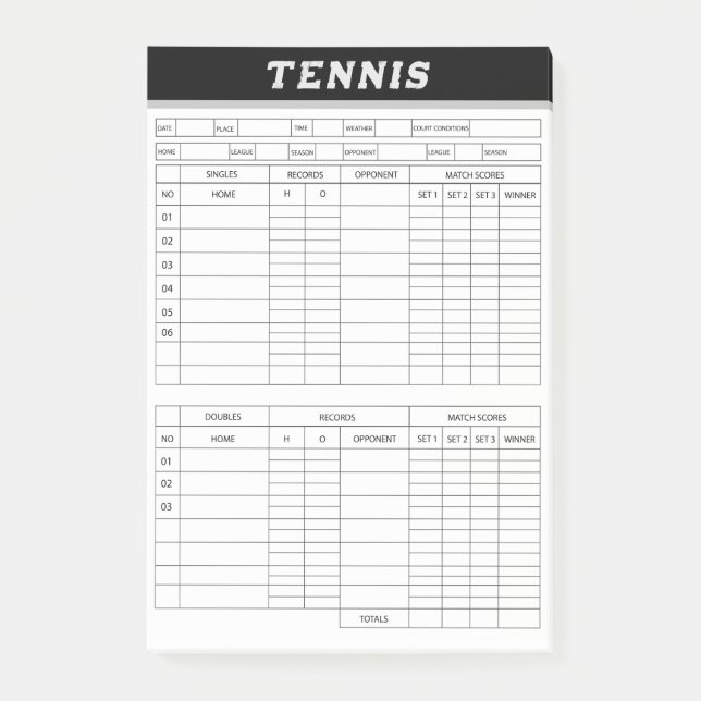Tennis Score Sheets -Scoring Pad Post-it Notes (Front)