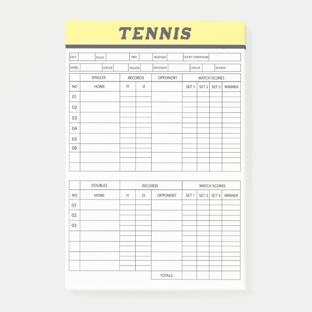 Tennis Score Sheets -Scoring Pad Post-it Notes (Front)