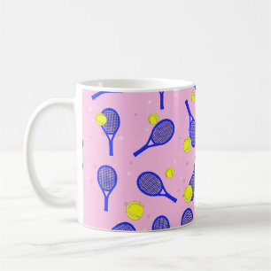 Tennis Seamless Pattern - Blue Racket and Ball Coffee Mug