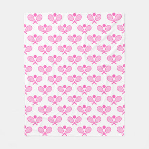 Tennis Seamless Pattern - Pink Racket and Ball on Fleece Blanket