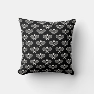 Tennis Seamless Pattern - Racket and Ball on Black Cushion
