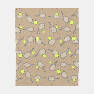 Tennis Seamless Pattern - Racket and Ball on Brown Fleece Blanket