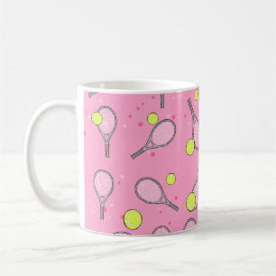 Tennis Seamless Pattern - Racket and Ball on Pink Coffee Mug