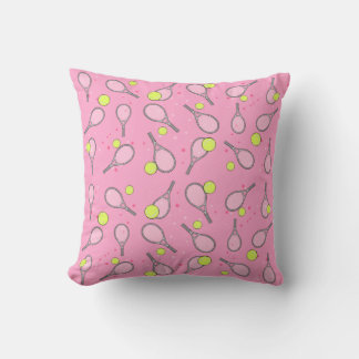 Tennis Seamless Pattern - Racket and Ball on Pink Cushion
