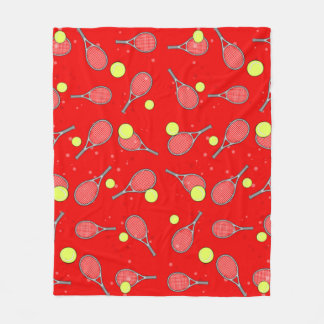 Tennis Seamless Pattern - Racket and Ball on Red  Fleece Blanket