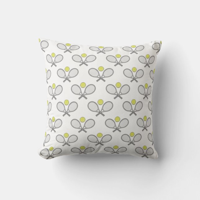 Tennis Seamless Pattern - Racket and Ball on White Cushion (Front)